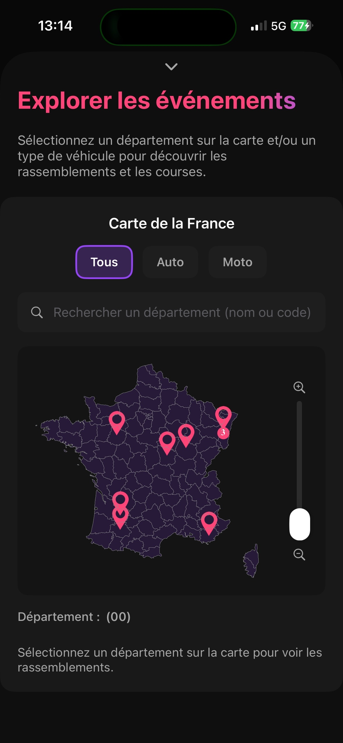 Carte interactive des rassemblements voiture et moto en France par département